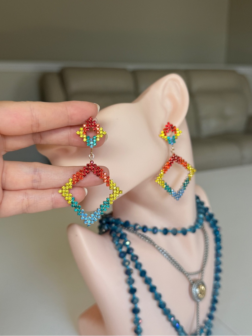 Colorful Drop Dangle Earrings - Multicolor - Picture 5 of 12